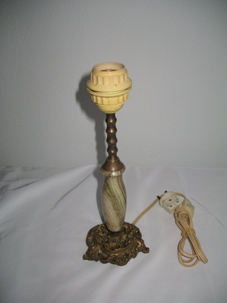 Tafel Lampenvoet Onyx met Koperen Voet, Antiek en Kunst, Ophalen of Verzenden