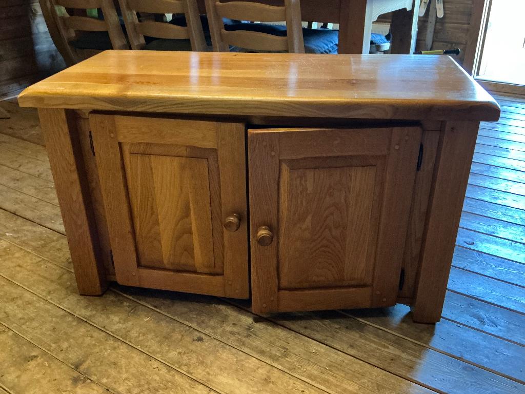 Eiken tv meubel, Ophalen, Gebruikt, 100 tot 150 cm, Blank eiken