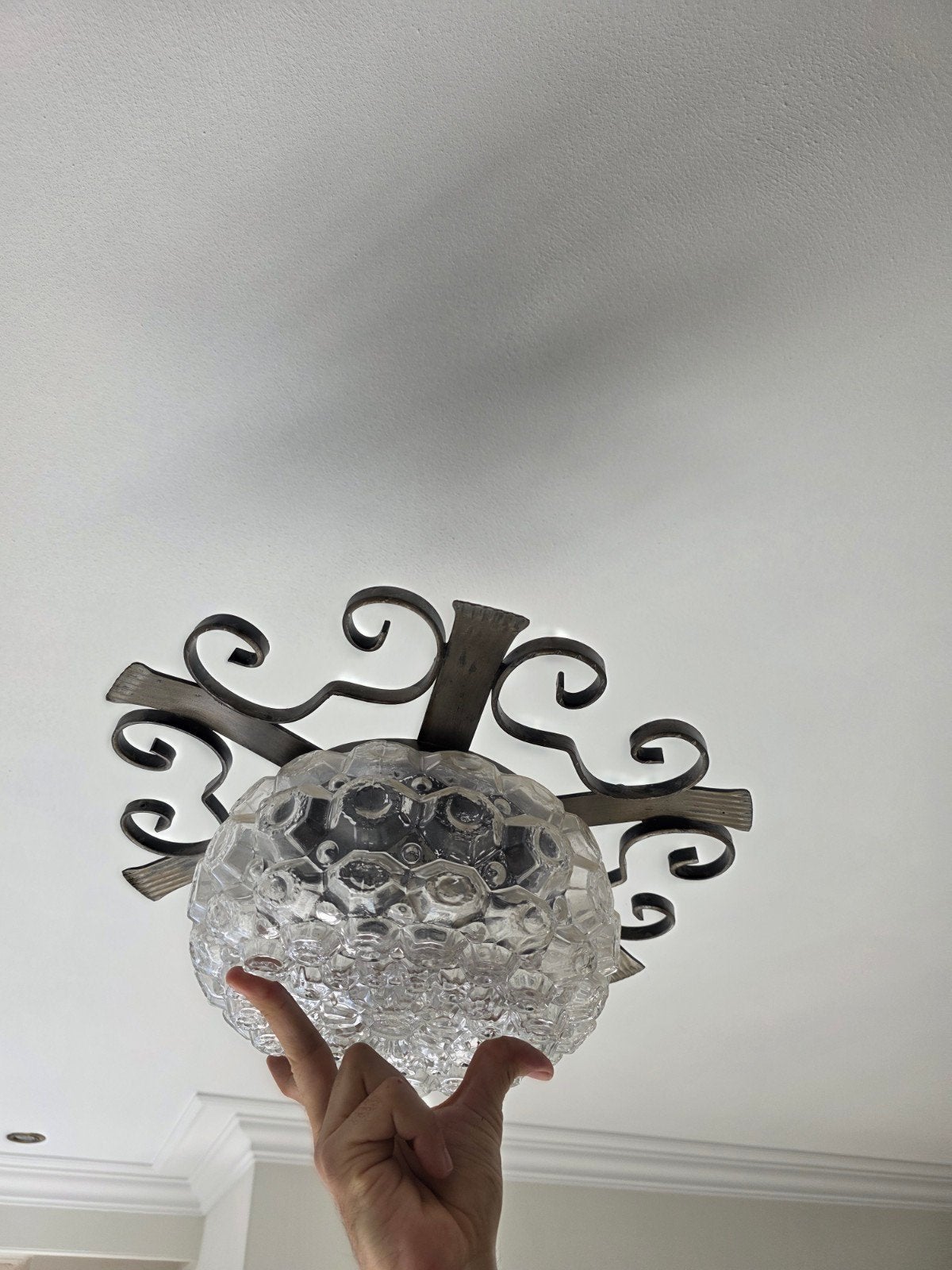 Antieke Vintage Plafondlamp met Glazen Bol, Ophalen of Verzenden
