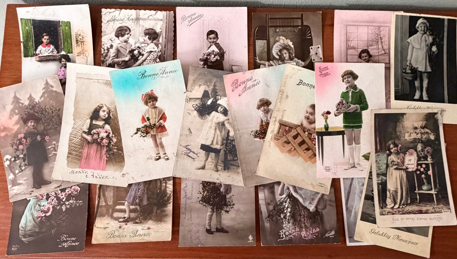 Antieke Franse kinderen/wens fotokaarten (20), Verzamelen, Ophalen of Verzenden, Voor 1920, Gelopen, Feest(dag)