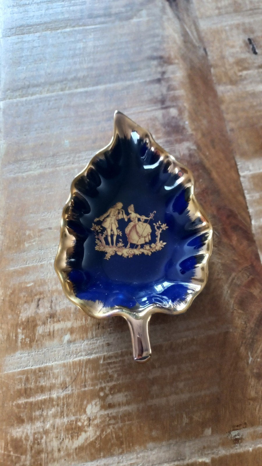 Limoges Porseleinen Bladvormig Schoteltje - Donkerblauw, Ophalen