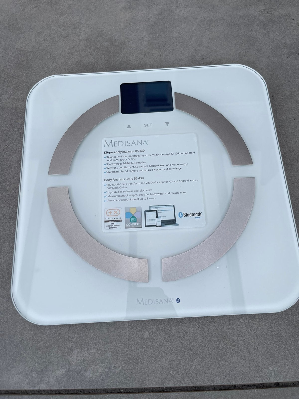 Medisana BS 430 Bluetooth Lichaamsanalyseweegschaal, Witgoed en Apparatuur, Weegschalen, Zo goed als nieuw, Ophalen
