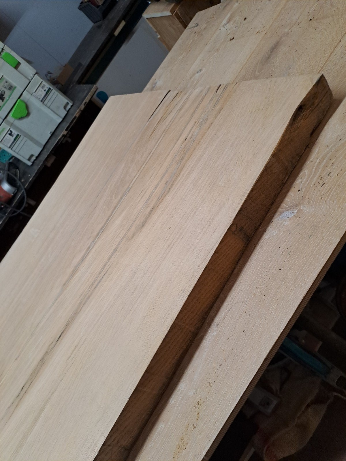 Zware Eiken Boomstam Tafel - 210x88/84cm, 6cm blad, Huis en Inrichting, Tafels | Eettafels, Ophalen, Eikenhout, 200 cm of meer
