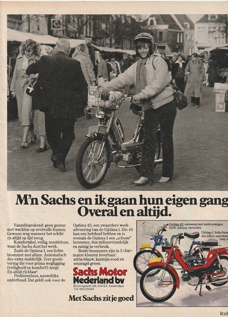 Retro reclame 1979 Sachs Optima 4S en J brommers, Verzenden, Overige typen