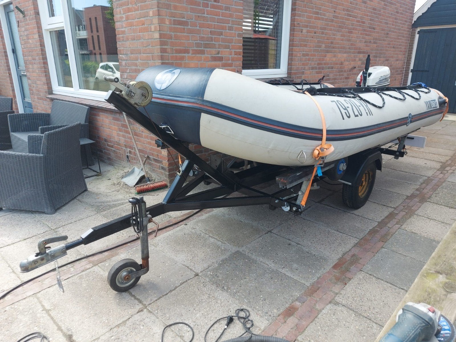 Yam 360S rubberboot, Johnson 15pk met trailer (mag zonder), Watersport en Boten, Ophalen, Aluminium, Gebruikt, 15 pk