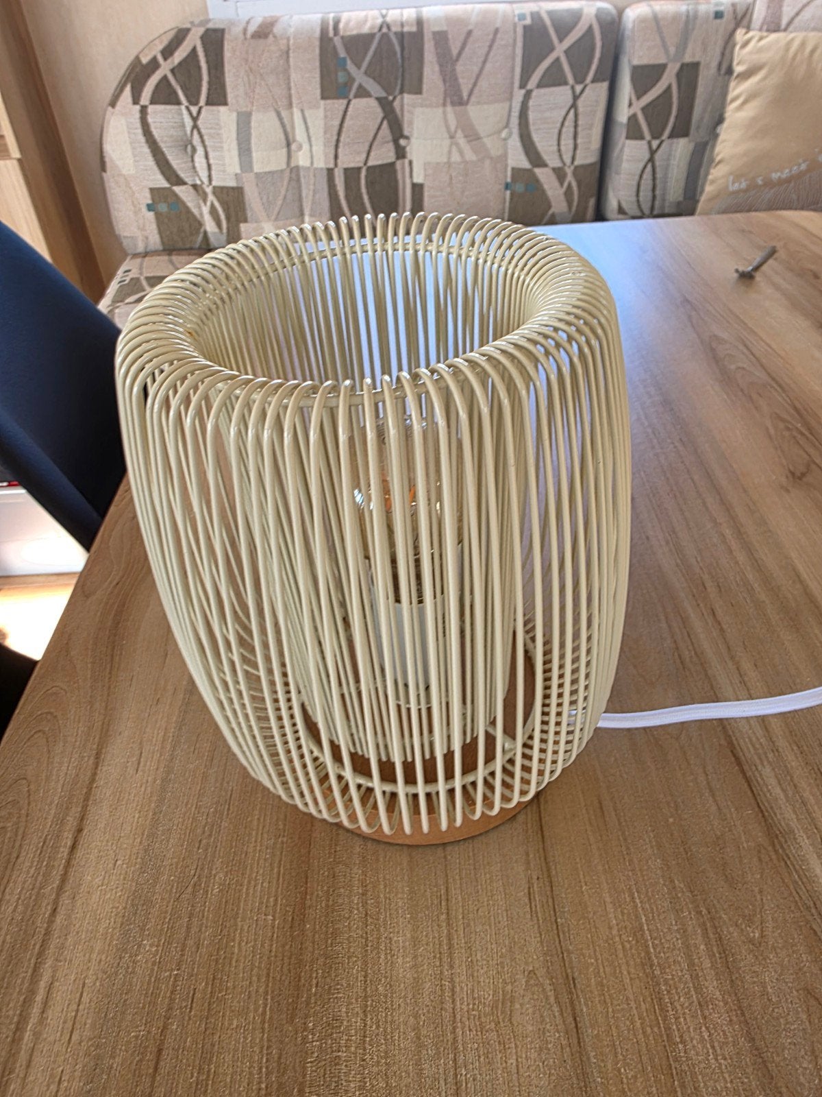 Stijlvolle Tafellamp met spijlen met E27 Fitting, Overige merken, Beige, Zo goed als nieuw, Hout