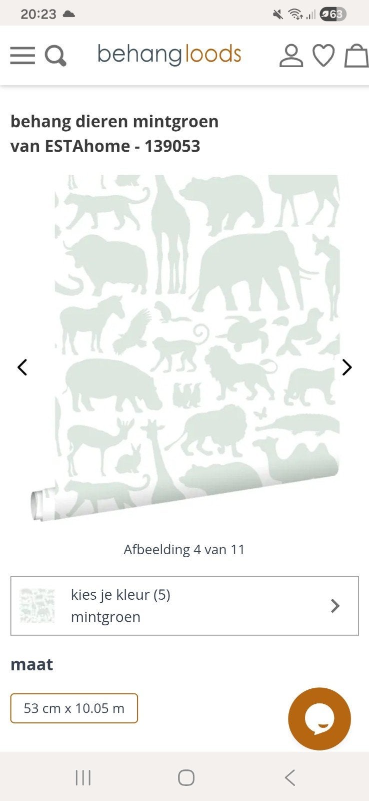 Esta Home behang mintgroen dieren, Ophalen, 10 tot 25 m², Groen