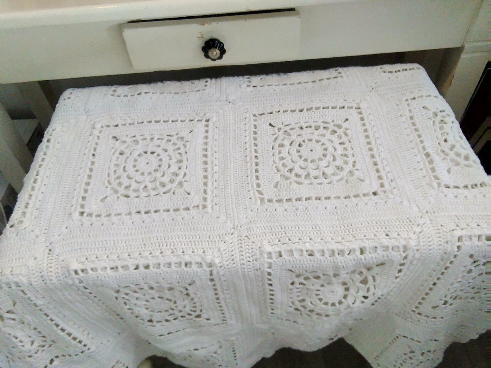 Brocante wit gehaakt sprei - Eenpersoons, Ophalen of Verzenden