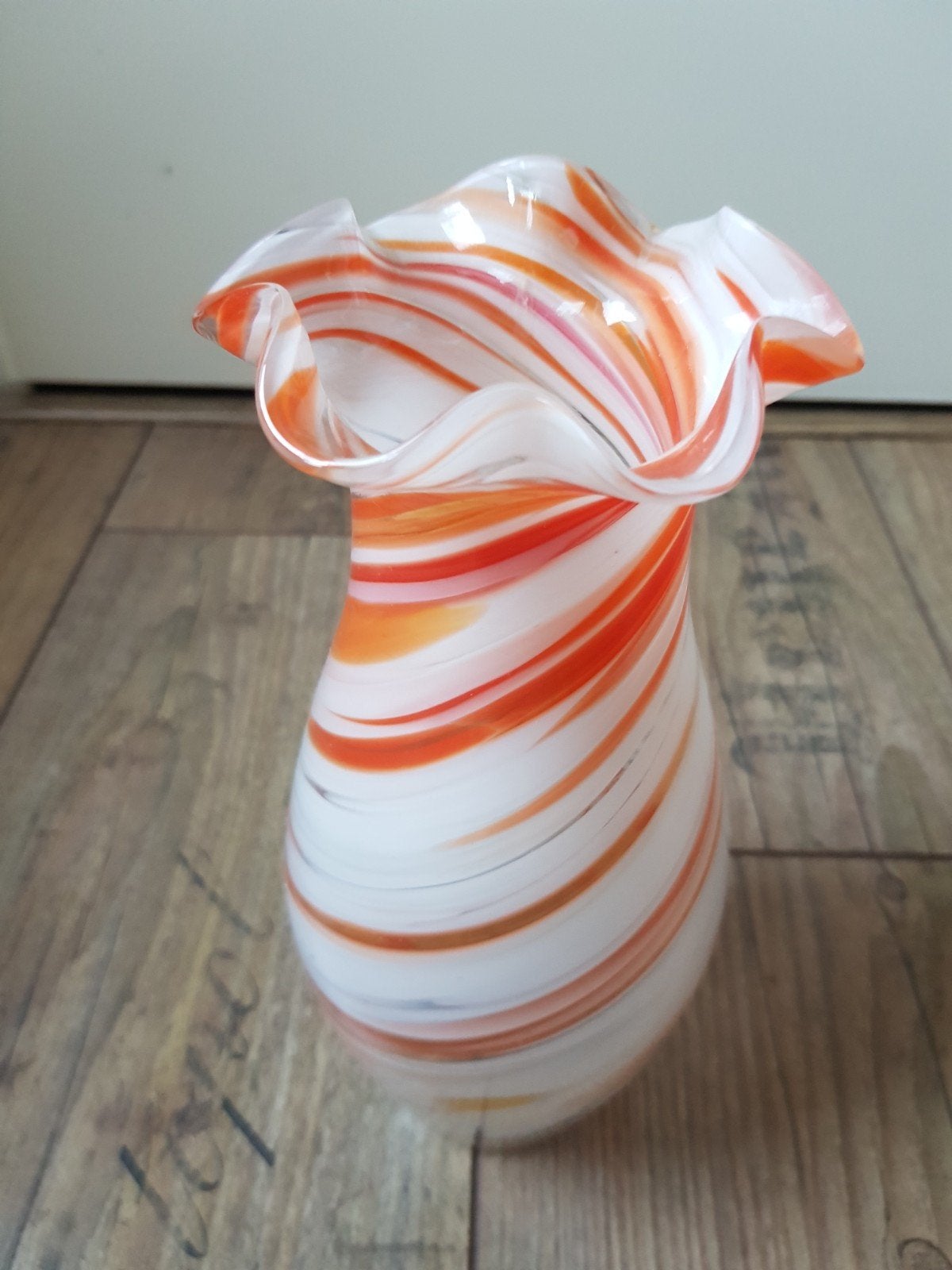 murano vaas oranje wit / design glaswerk, Glas, Oranje, Vaas, Handgemaakt