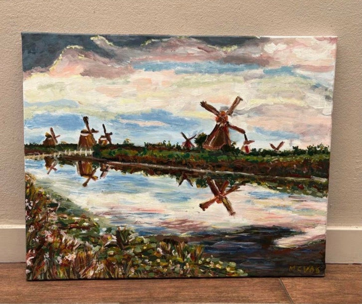 Schilderij Kinderdijk 40x50 cm - Molens aan het water, Ophalen