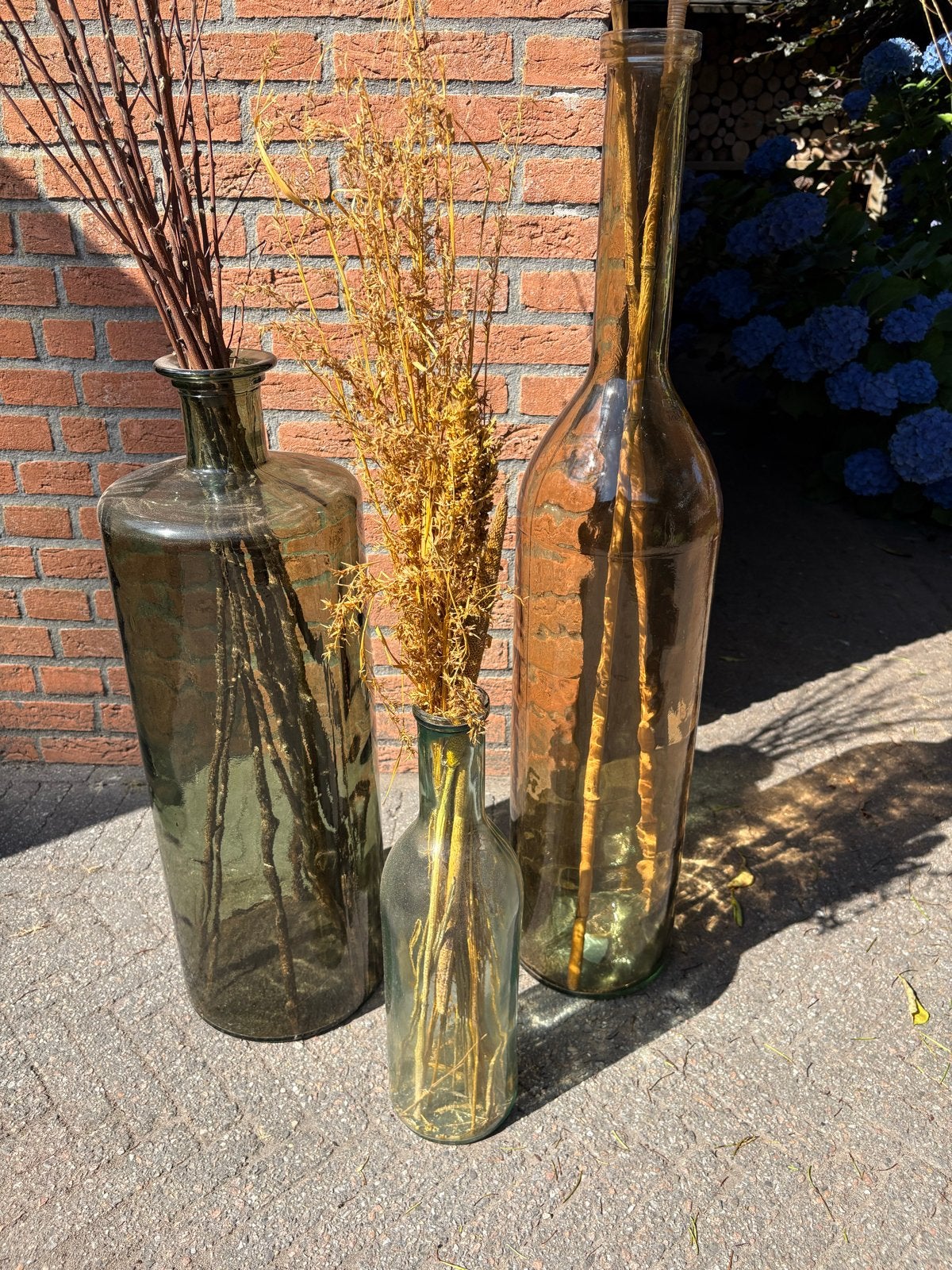 Set van 3 Mica vazen van gerecycled glas (100/75/50 cm), Ophalen, Zo goed als nieuw, Geschikt voor buiten, Glas