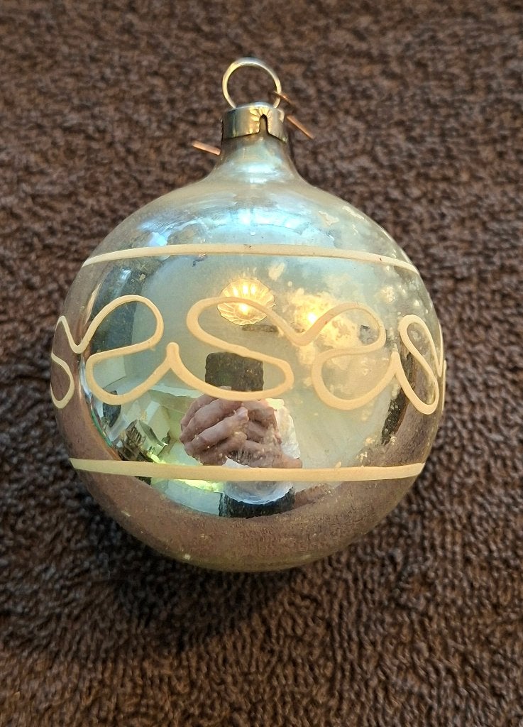 Vintage Czechiaslovakia kerstbal - zilver, Diversen, Ophalen of Verzenden, Gebruikt
