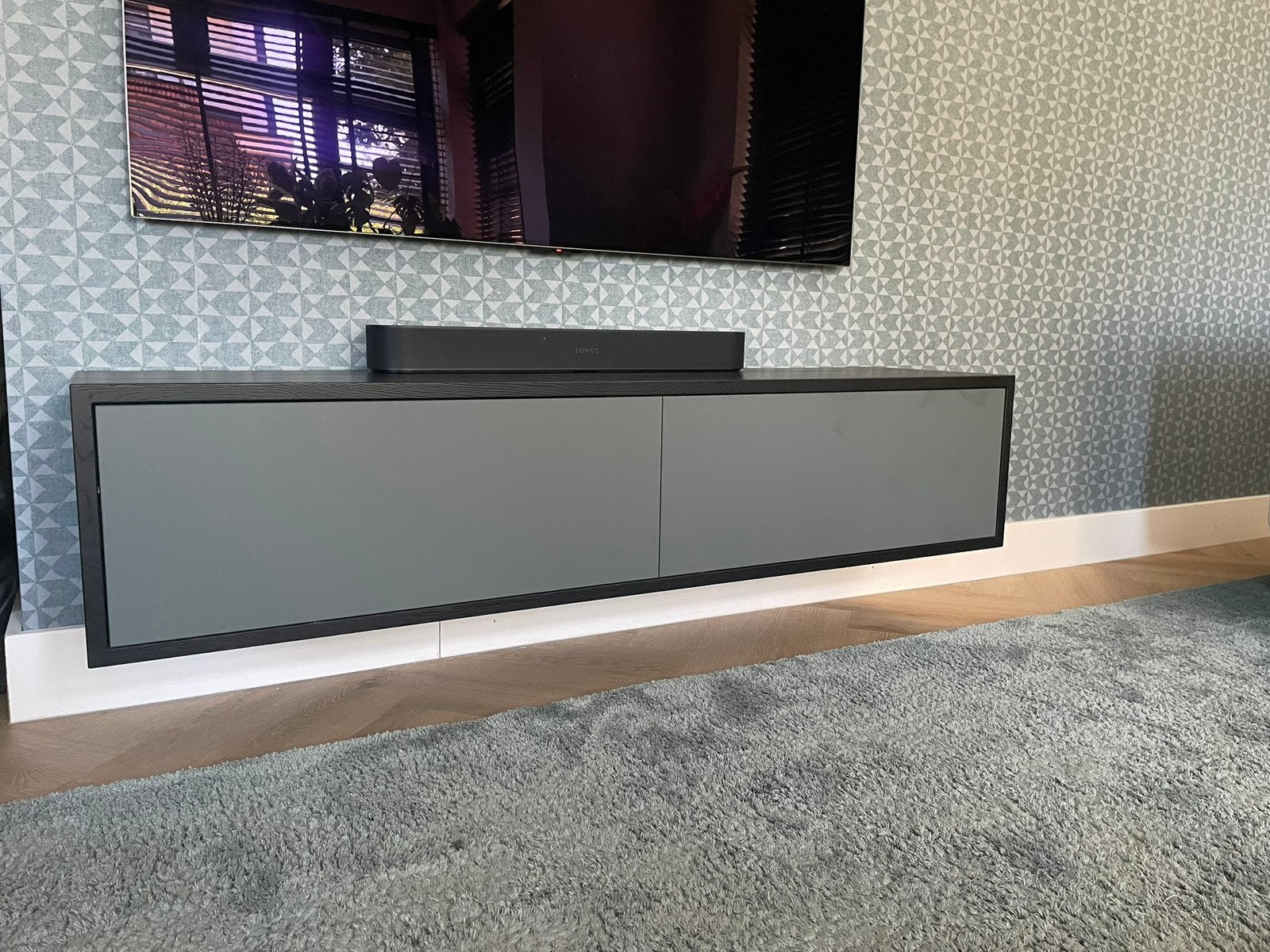 Tv meubel petrol zwart, Ophalen, 100 tot 150 cm, Zo goed als nieuw, Minder dan 100 cm