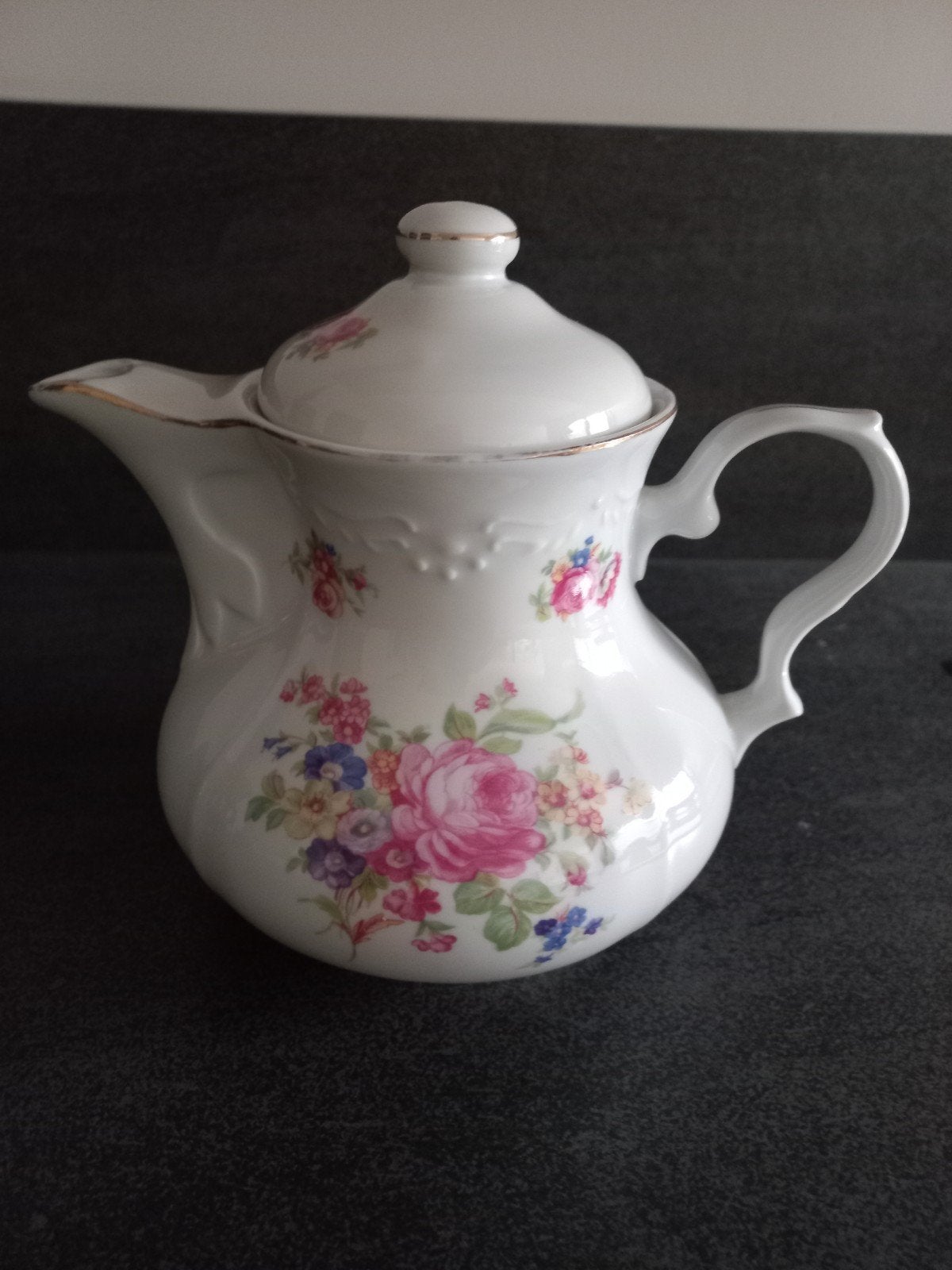 Brocante theepot bloemmotief koffie porselein  Polen, Ophalen of Verzenden