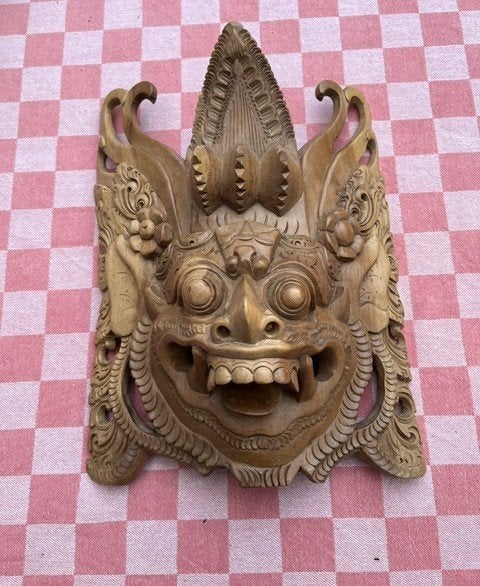 Houten Balinese Barong Masker, Hout, Handgemaakt, Masker, Ophalen of Verzenden