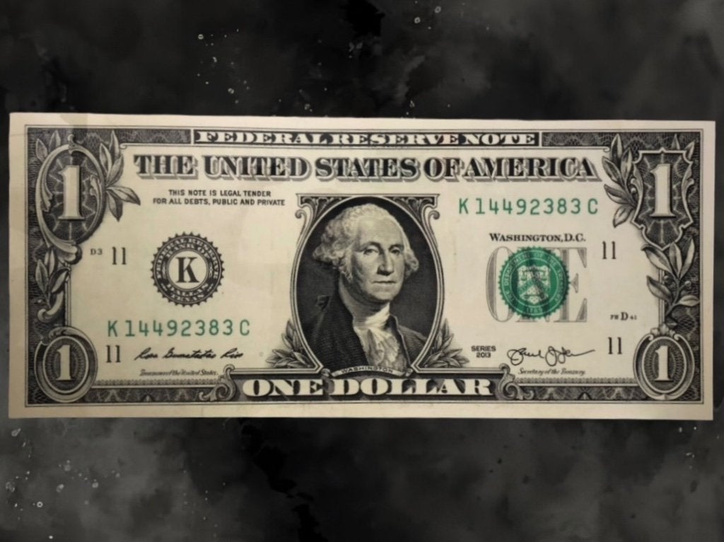 105cm x 45cm One Dollar Bill Wall Art Di-Bond Nieuw, Ophalen of Verzenden, Nieuw