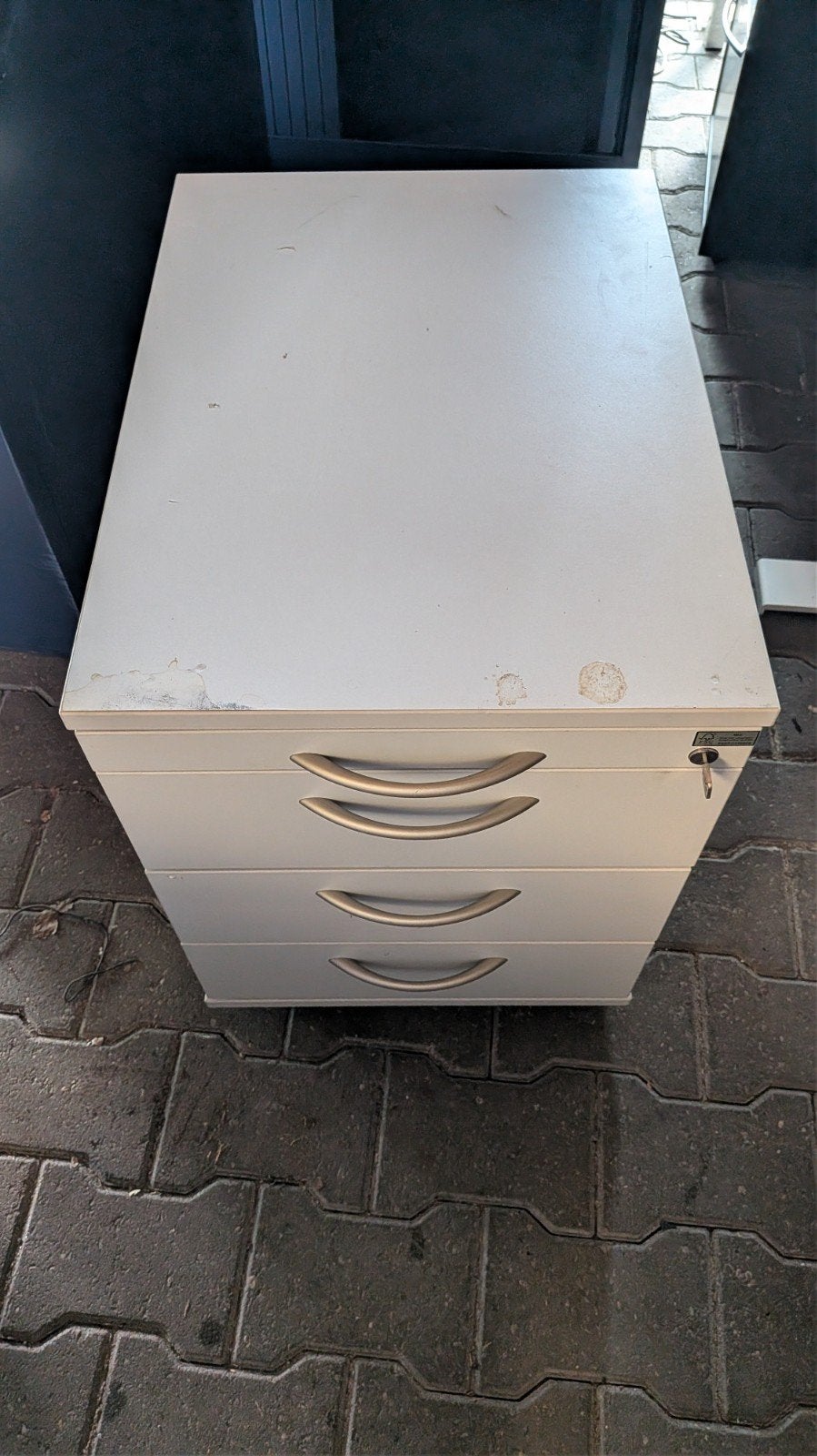 Witte Verrijdbare Ladenkast / Rolblok – Met Sleutel & 4 Lade, Ophalen of Verzenden, Gebruikt, Overige materialen, Modern kantoor