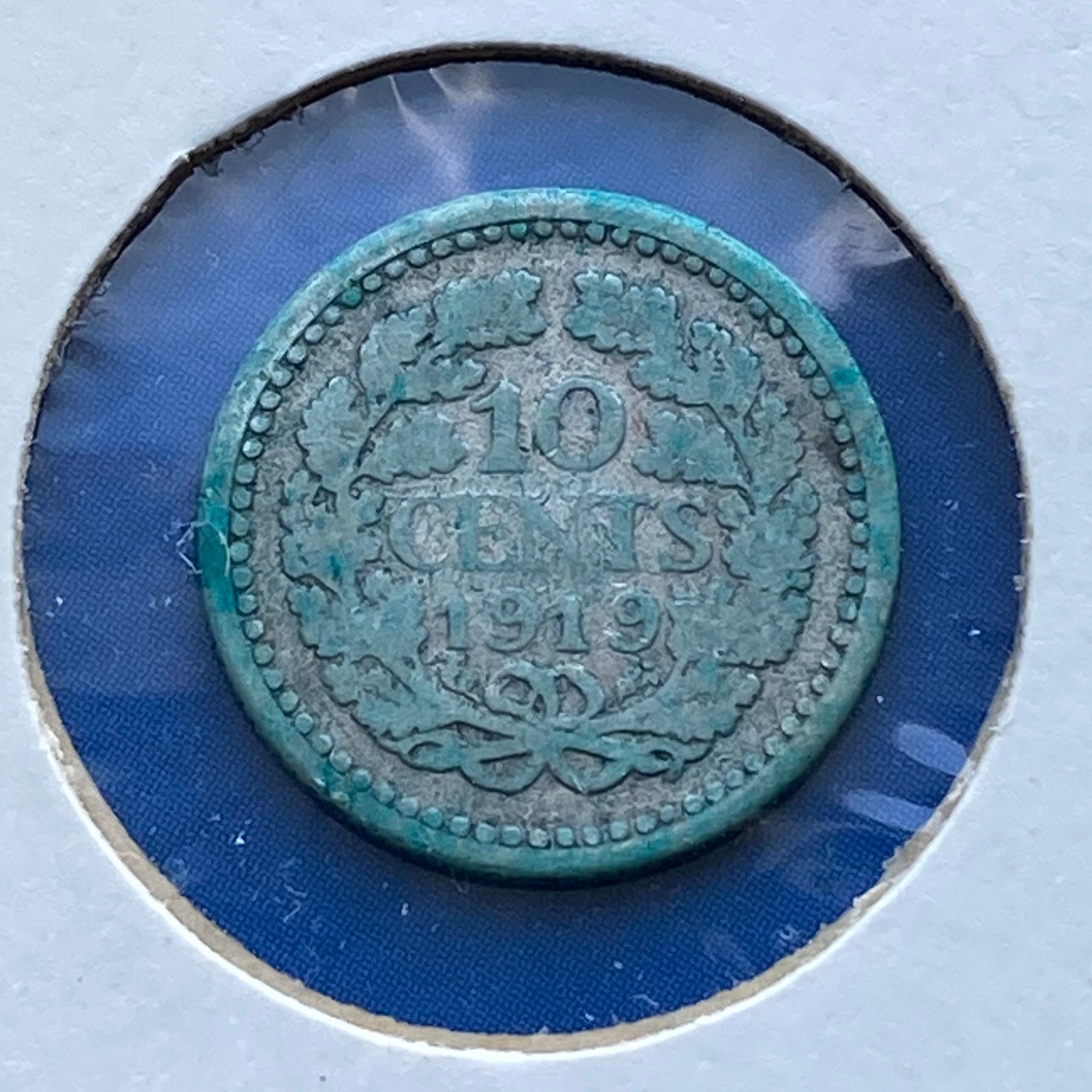 10 Cent / Dubbeltje Wilhelmina uit 1919 van Wilhelmina, Verzenden, Zilver, 10 cent, Koningin Wilhelmina