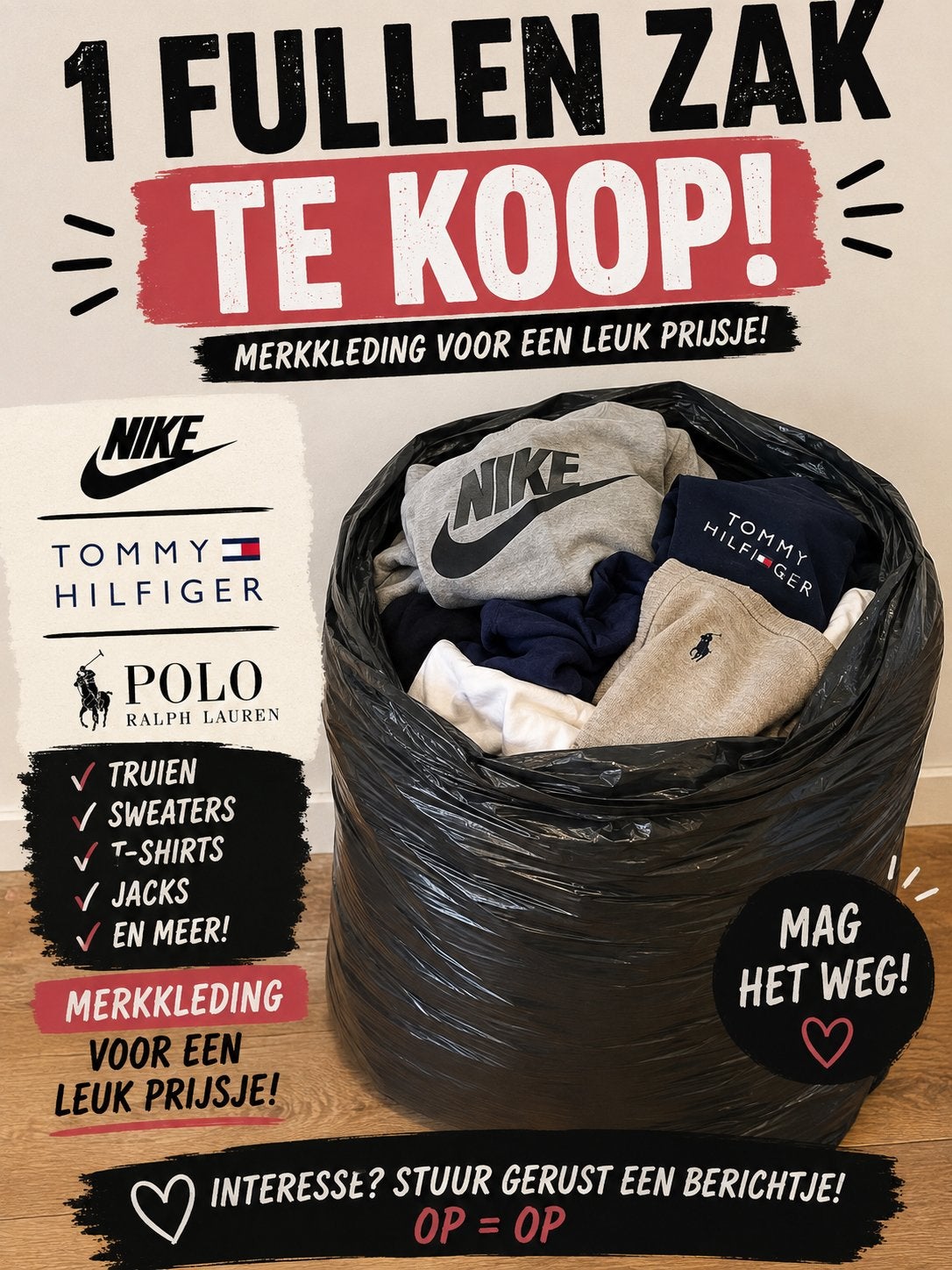 Tas vol merk kleding, Ophalen, Zo goed als nieuw, Sport