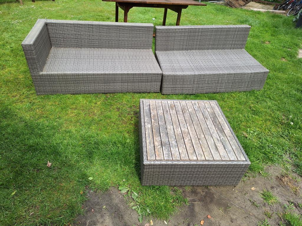 Gratis loungeset met grijze kussens (ritsen kapot), Ophalen, Gebruikt, Bank, Loungeset