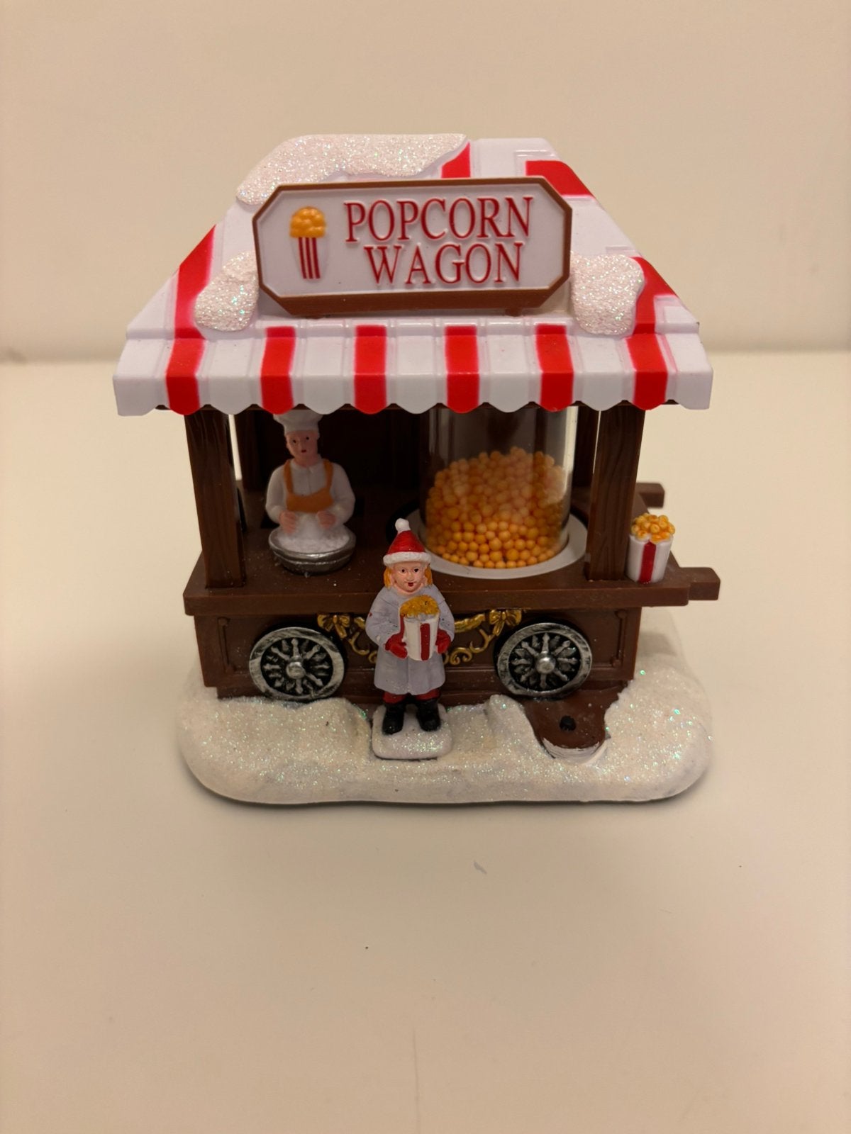 Gezellige Kerstdorp Popcorn Wagon met LED-verlichting, Ophalen, Zo goed als nieuw
