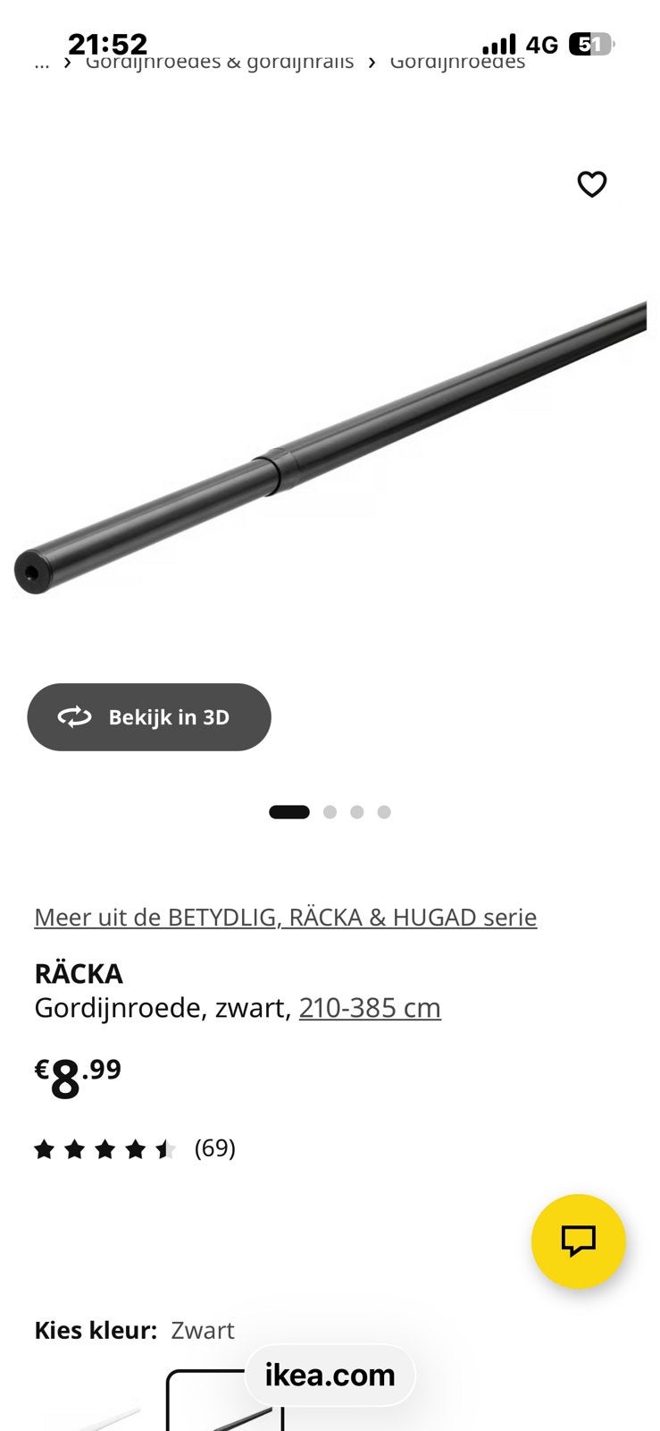 Gordijnroede zwart Ikea en houders Betydlig, Huis en Inrichting, IKEA, Ophalen, Zo goed als nieuw, Zwart