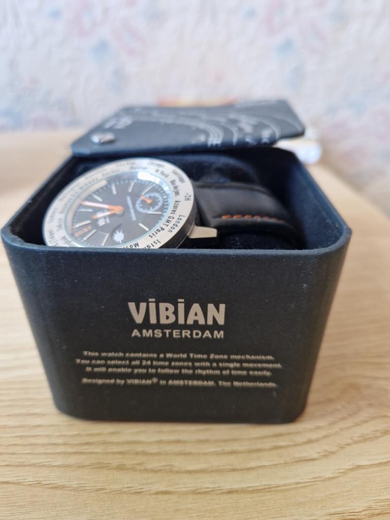 Vibian Amsterdam Herenhorloge - Global Time Watch, Overige merken, Leer, Staal, Polshorloge