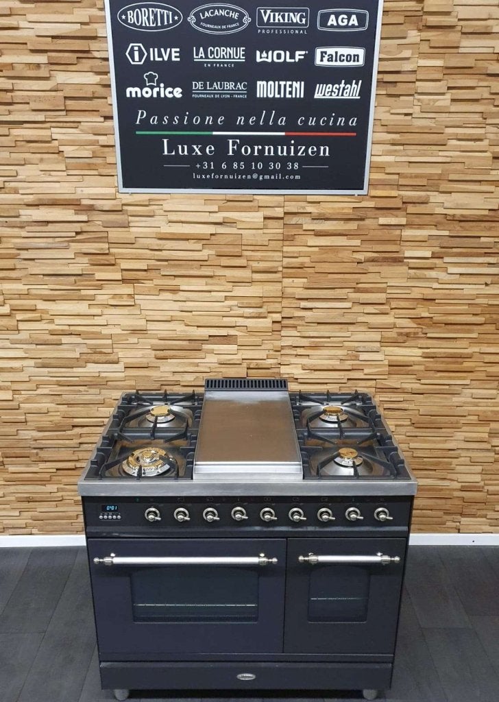 Boretti Gasfornuis 90cm 2 ovens antraciet en rvs Frytop, Witgoed en Apparatuur, Niet ingevuld, 60 cm of meer, Niet ingevuld, Ophalen of Verzenden