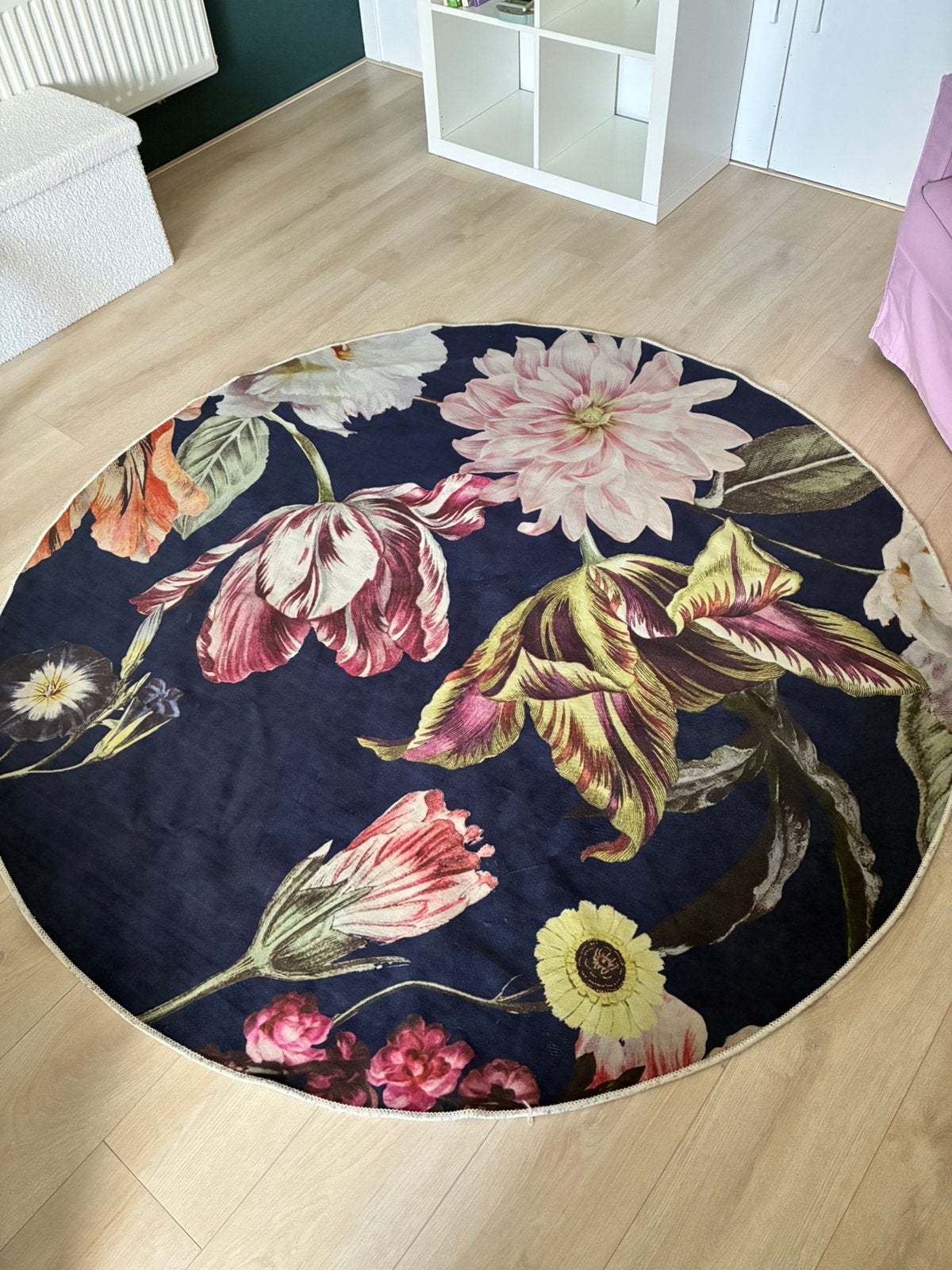 Rond vloerkleed bloemenpatroon, Ophalen, Zo goed als nieuw, Blauw, Rond
