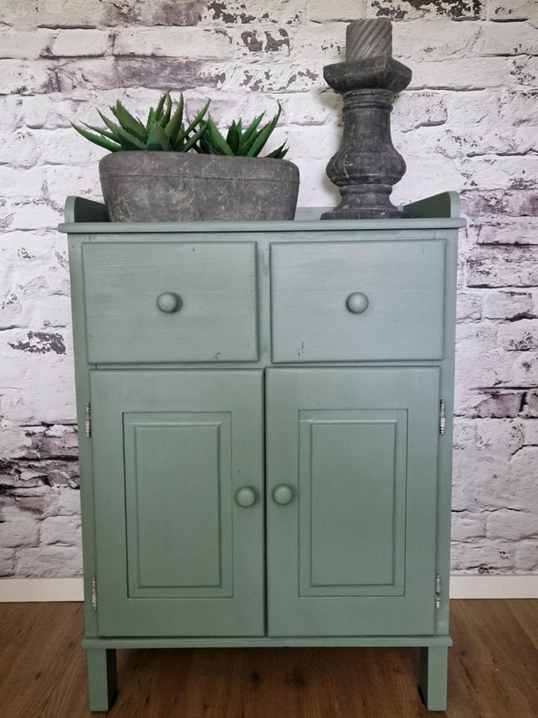 Vintage groen kastje met lades en deurtjes, Ophalen