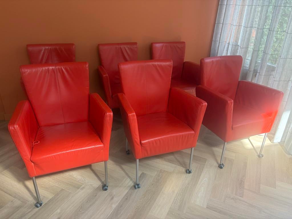 6 leren Ojee Design eetkamer fauteuils met verstelbare rug, Ophalen, Gebruikt, Overige kleuren, Stijlvol