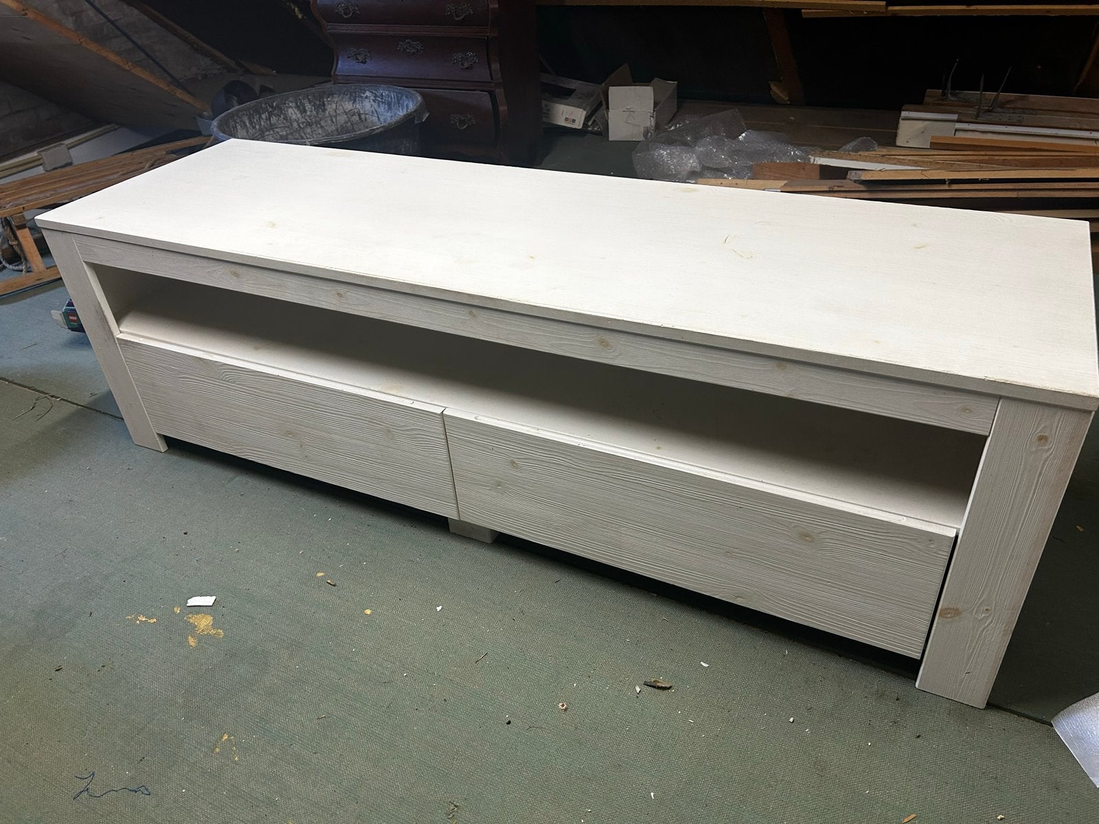 Witte TV-meubel met lades, Ophalen, 100 tot 150 cm, Zo goed als nieuw, Minder dan 100 cm