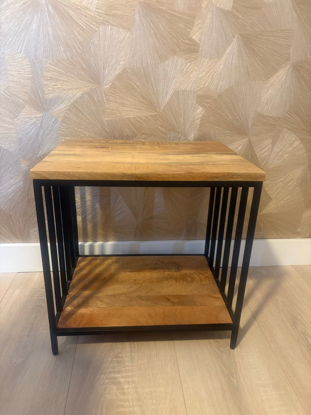 Bijzettafel/nachtkastje industrieel hout en metaal, Ophalen, Minder dan 45 cm, Minder dan 55 cm, Gebruikt
