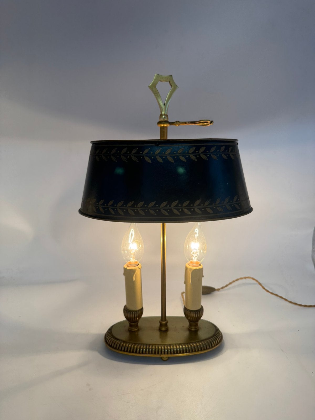 Exclusieve Empire Bouillotte Lamp Messing met Groen tote kap, Ophalen of Verzenden