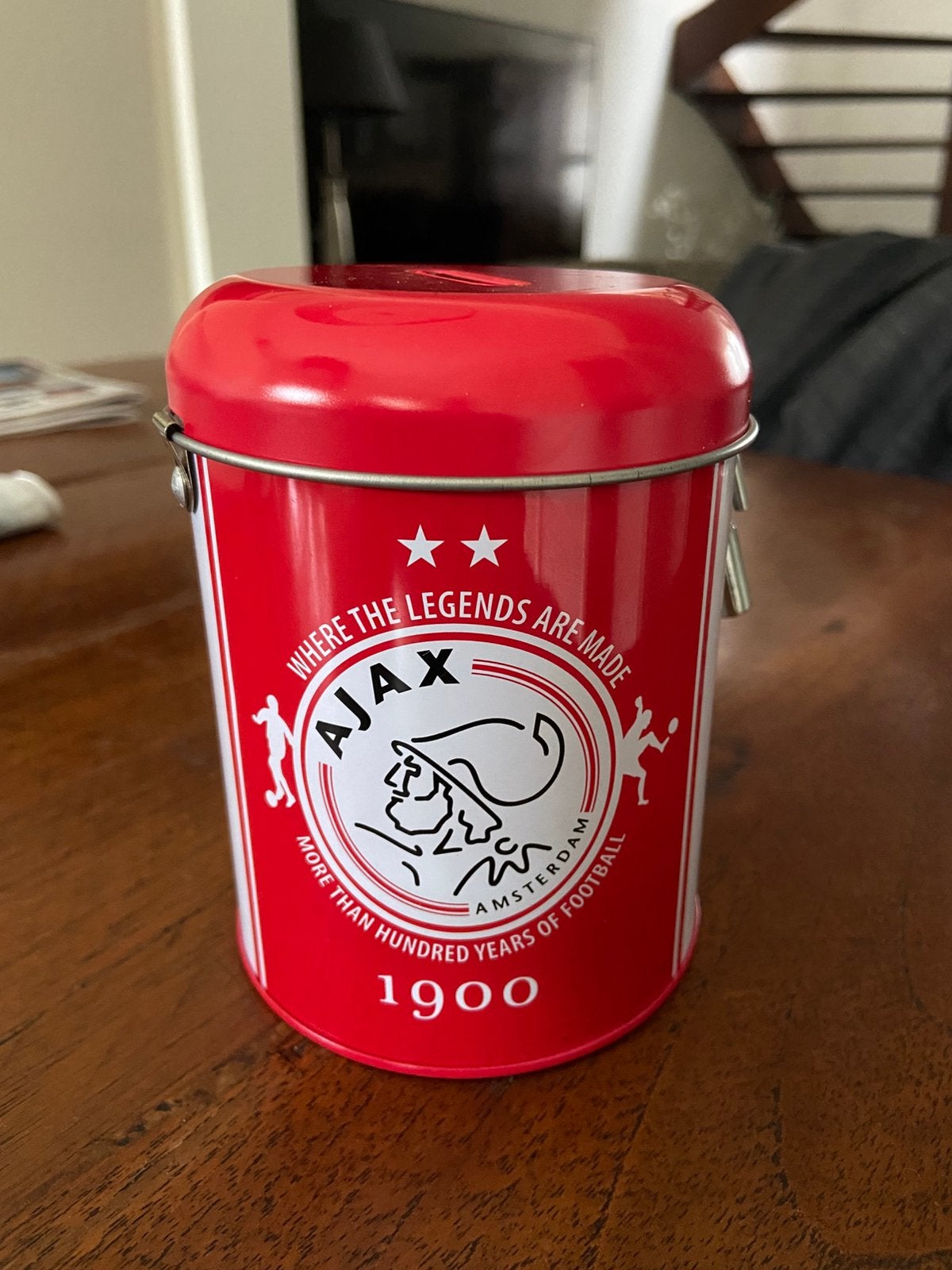 Ajax Spaarpot Blik, Ophalen, Zo goed als nieuw, Metaal of Blik
