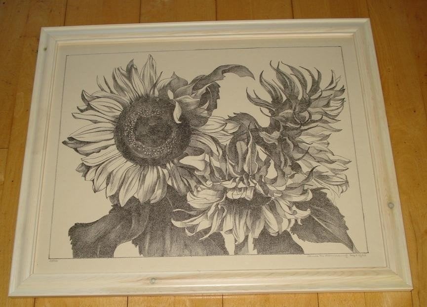 Annie M. Dommering, zonnebloemen, litho, gesigneerd, Antiek en Kunst, Ophalen