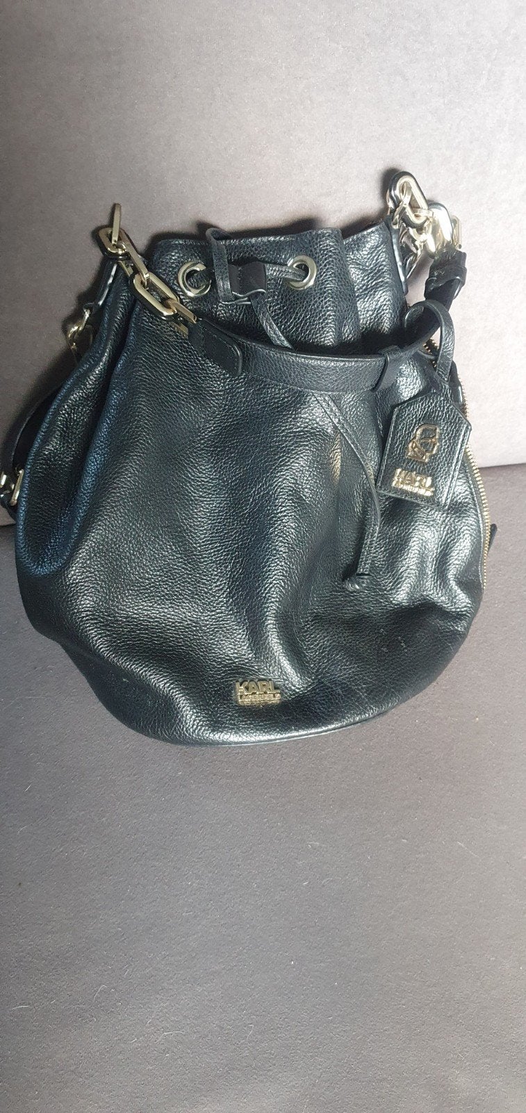 Karl Lagerfeld 100% Leren Zwarte Bucket Bag, Ophalen of Verzenden