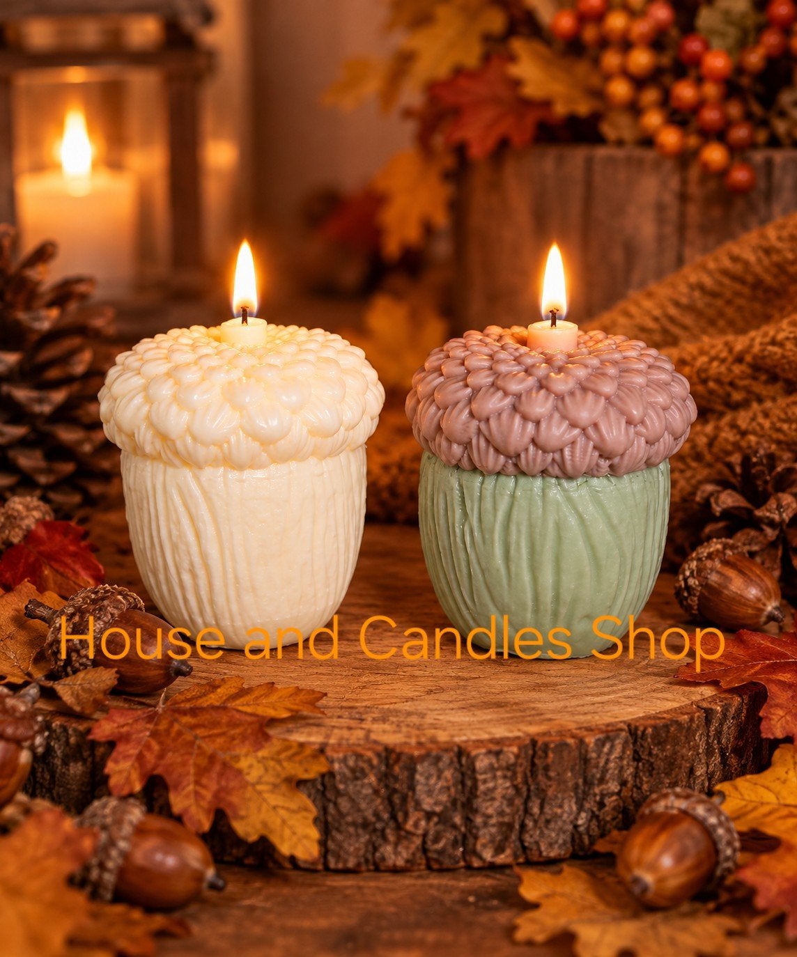 Handgemaakte Sojawas Eikel Kaars - Herfstdecoratie, Overige materialen, 7 cm, Nieuw, Ophalen of Verzenden