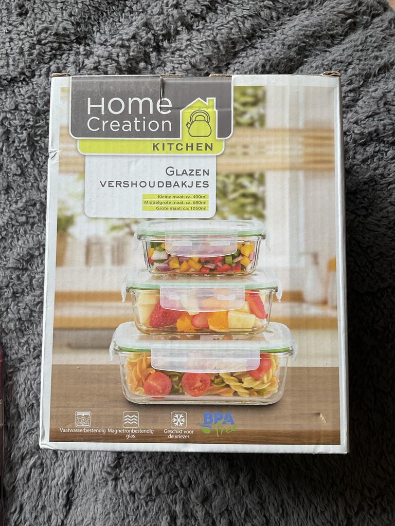 Home Creation Glazen Vershoudbakjes Set (3 stuks), Ophalen of Verzenden, Nieuw