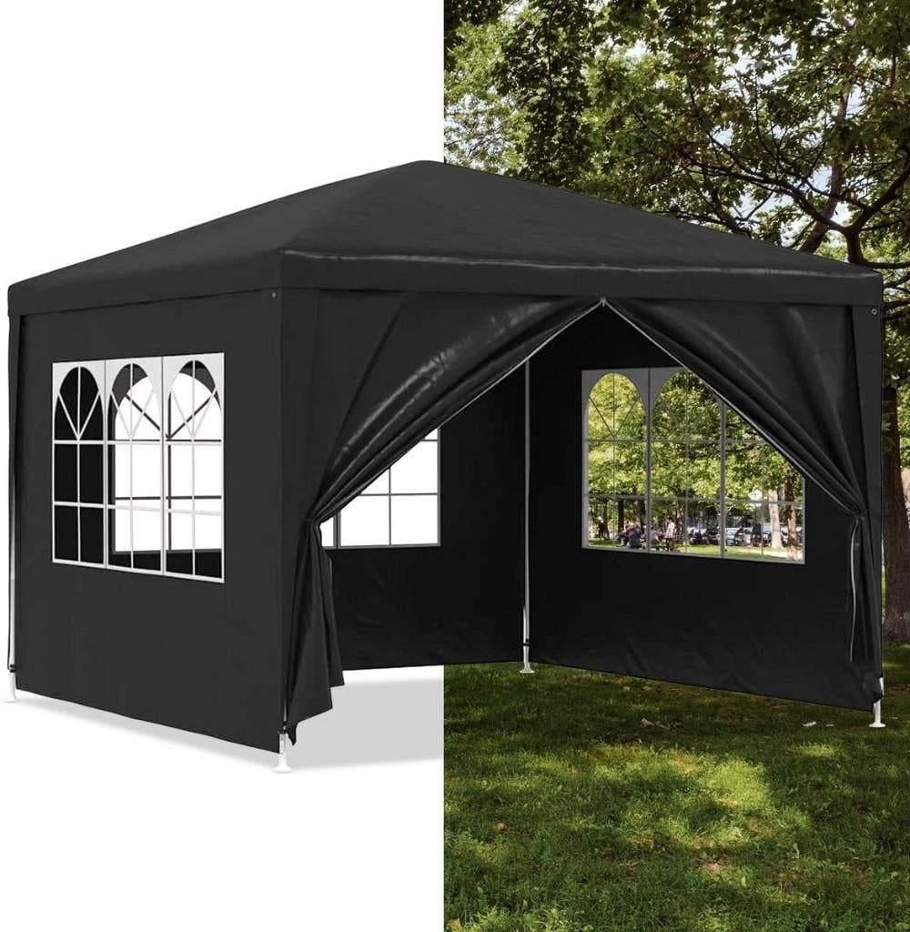 Partytent, Paviljoen, 3x3, opvouwbaar, Met Zijwanden, Zwart, Tuin en Terras, Opvouwbaar, Partytent, Minder dan 4 meter, Nieuw