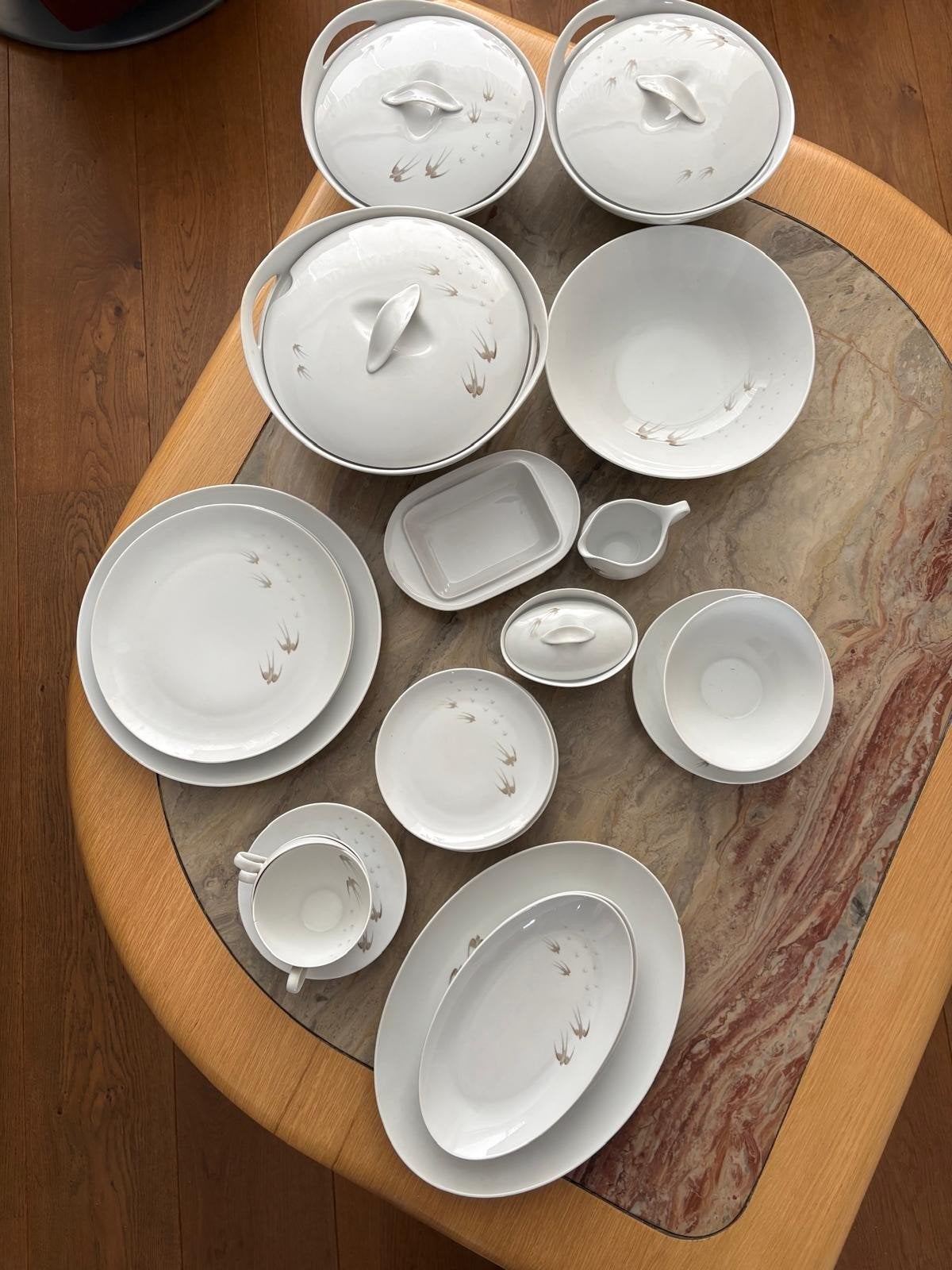 Eschenbach Servies - Zwaluwtekening (40-delig), Ophalen, Gebruikt, Overige merken, Klassiek