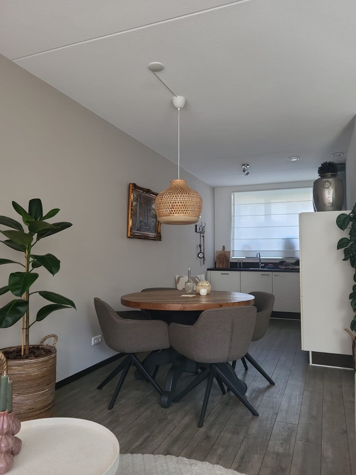 Stijlvolle rieten hanglamp., Natuurlijk materiaal, Boho, Scandinavisch, Natuurlijk, Zo goed als nieuw, E27 (groot)