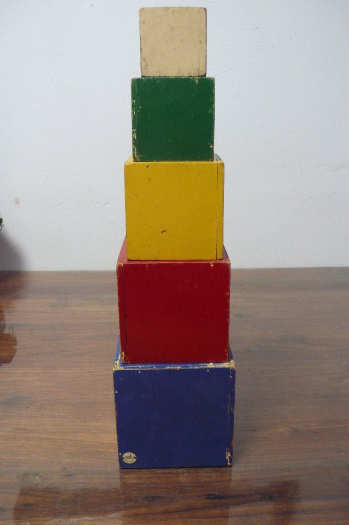 Antiek speelgoed oude blokkentoren ADO Ado kubus blokken, Antiek en Kunst, Ophalen of Verzenden