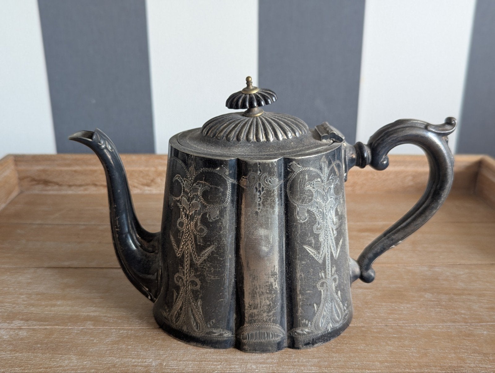 Antieke vintage metalen theepot - waarschijnlijk verzilverd, Ophalen of Verzenden