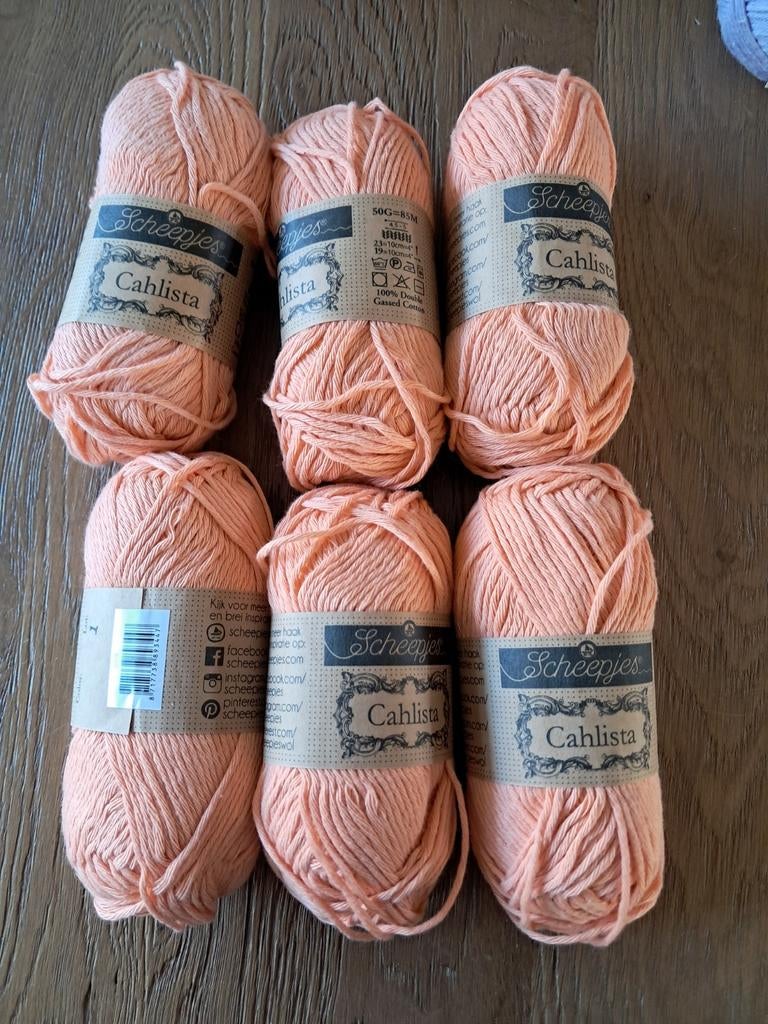 6 bollen Scheepjes Cahlista katoen garen - Perzik kleur, Ophalen of Verzenden, Nieuw, Breien of Haken, Wol of Garen