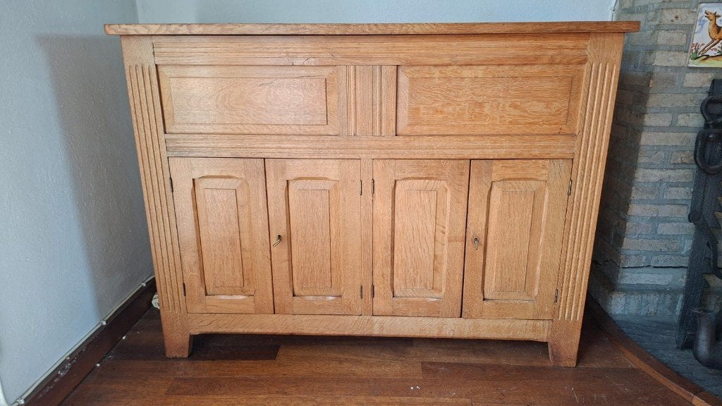 Authentiek eikenhouten dressoir – gemaakt door meubelmaker, Ophalen, Gebruikt, 100 tot 150 cm, 1 of 2 laden