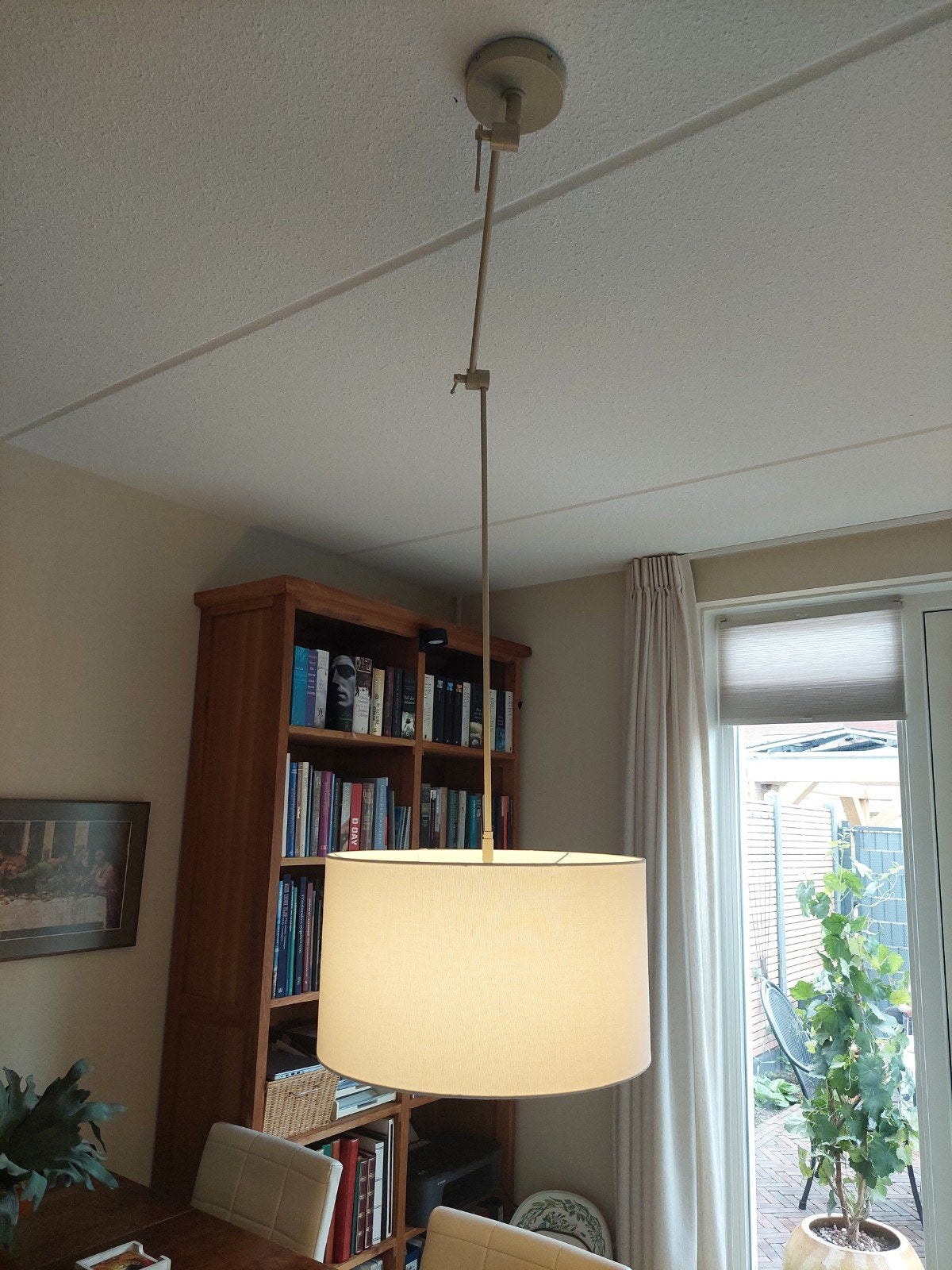 Dimbare hanglamp met stoffen kap - diameter 45 cm, Huis en Inrichting, Ophalen of Verzenden, Zo goed als nieuw, Metaal