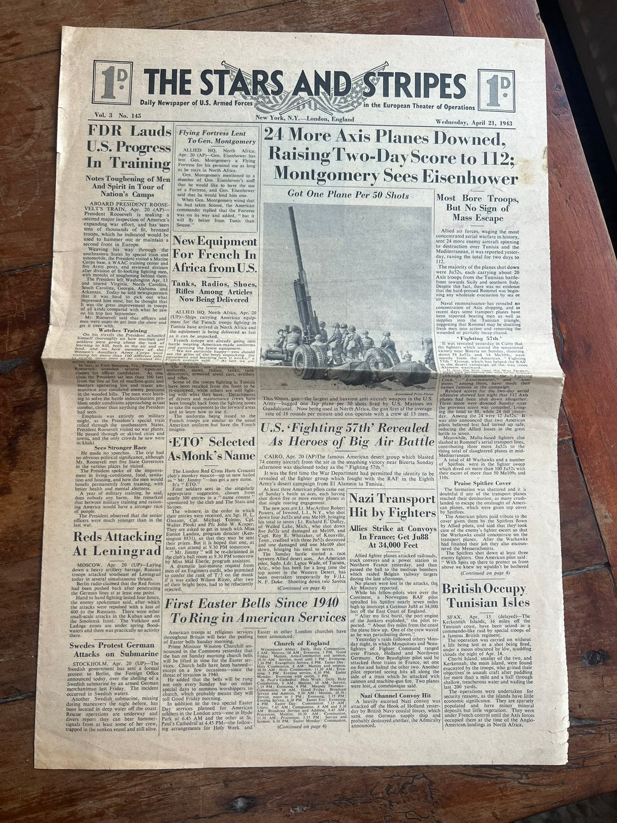 WO2 Amerikaans Stars Stripes April 1943 USAAF ETO, Amerika, Verzenden, Boek of Tijdschrift