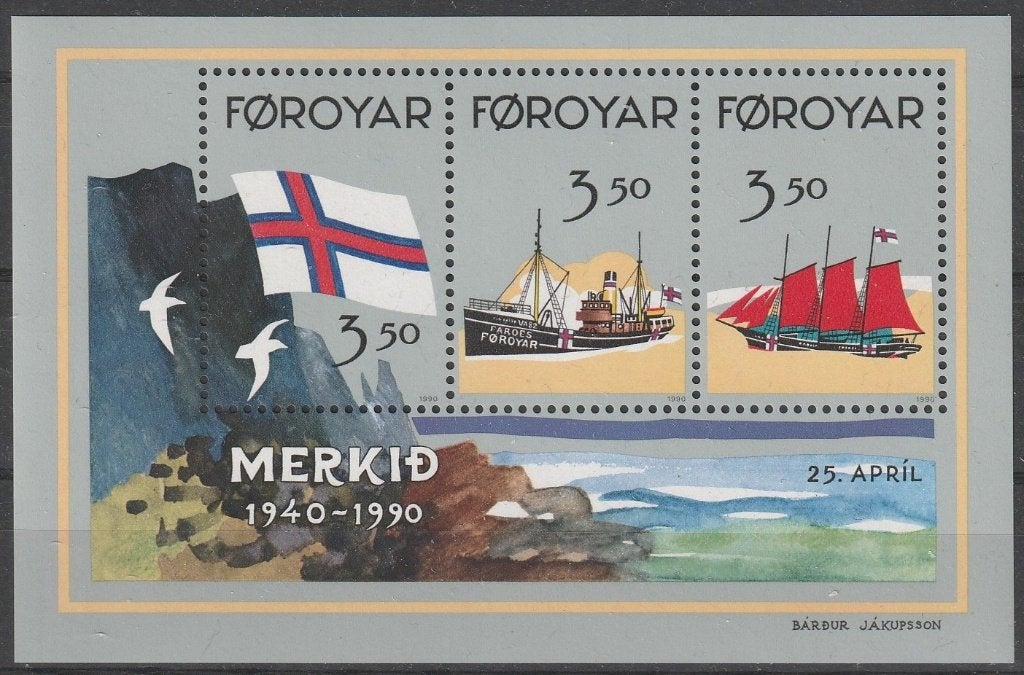2944. Faroer Blok 4 pfr.  50 jaar Vlag, Ophalen of Verzenden, Denemarken, Postfris