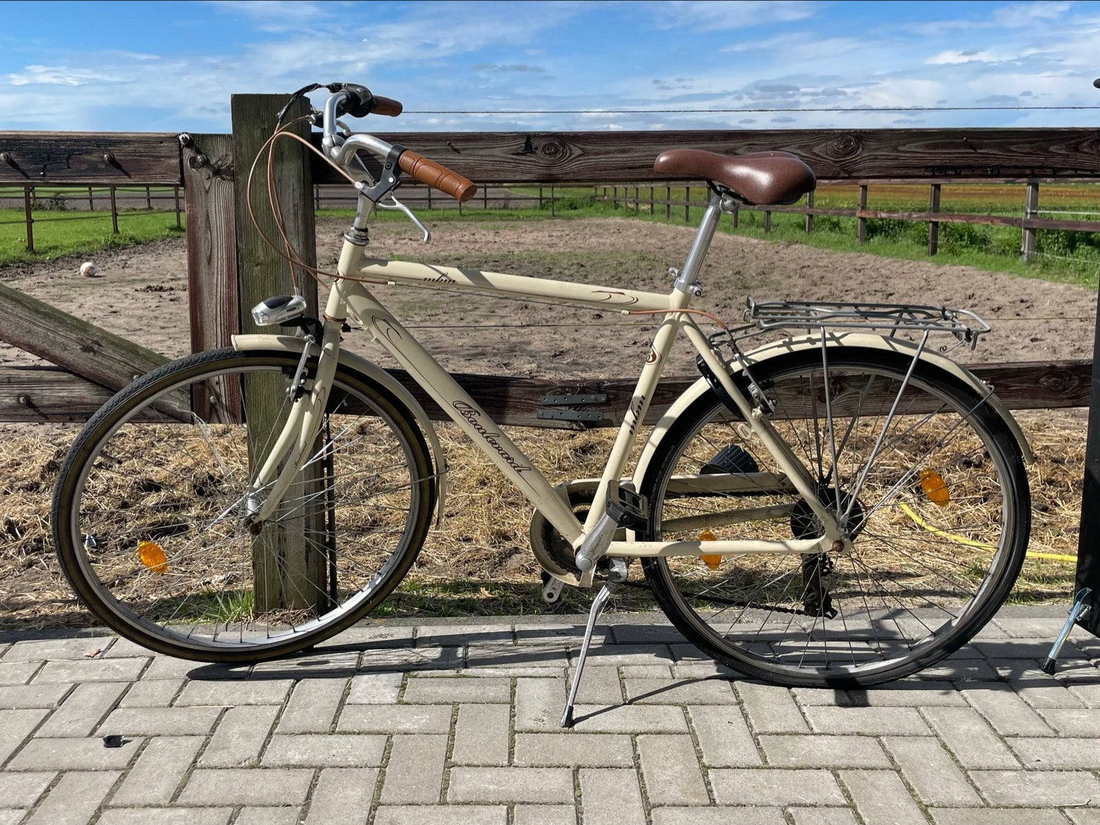 Retro Stadsfiets heren - Crème Kleur, Gebruikt, Velgrem, 53 tot 57 cm, Ophalen